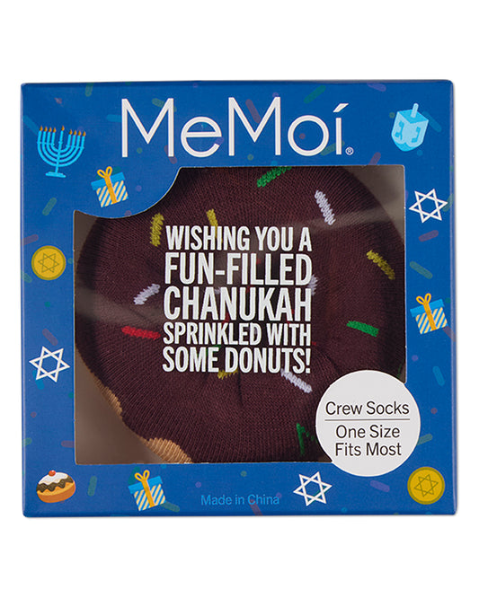 Unisex Chanukah Donut-Themed Cotton-Rich Novelty Crew Sock in Gift Box