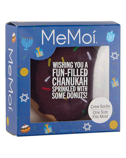 Unisex Chanukah Donut-Themed Cotton-Rich Novelty Crew Sock in Gift Box