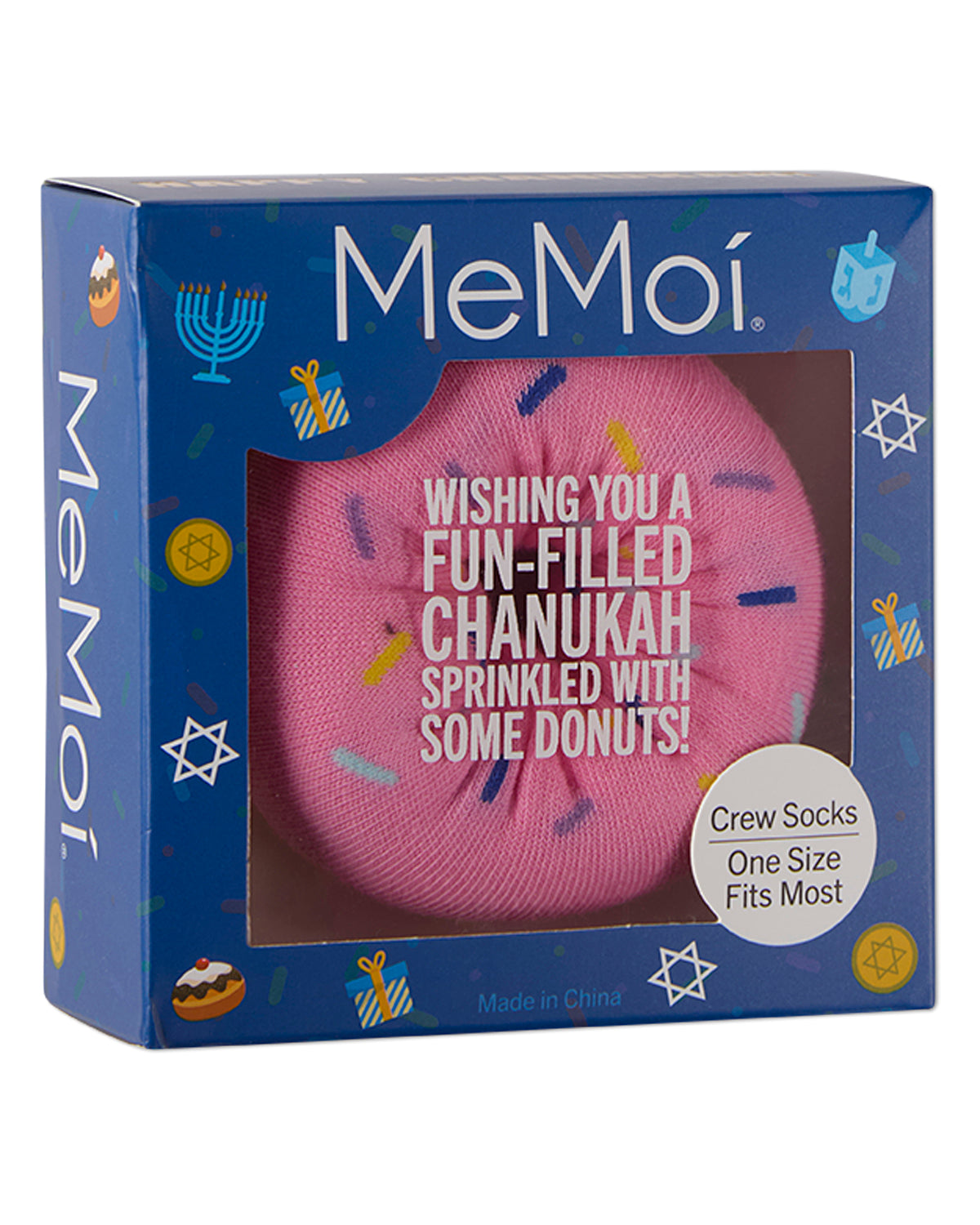 Unisex Chanukah Donut-Themed Cotton-Rich Novelty Crew Sock in Gift Box