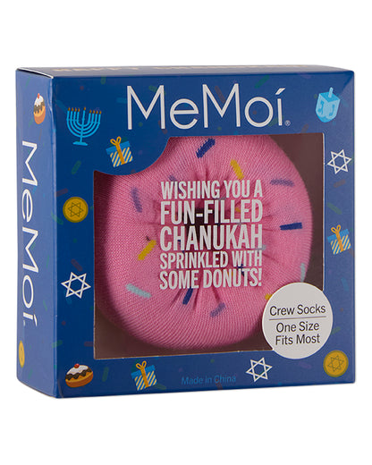 Unisex Chanukah Donut-Themed Cotton-Rich Novelty Crew Sock in Gift Box