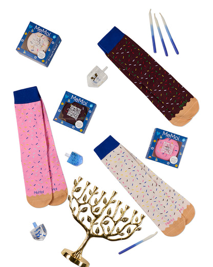 Unisex Chanukah Donut-Themed Cotton-Rich Novelty Crew Sock in Gift Box