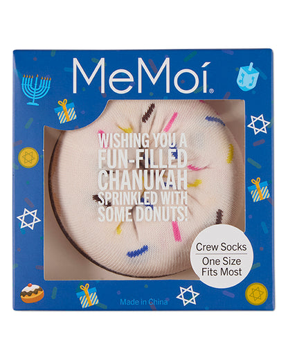 Unisex Chanukah Donut-Themed Cotton-Rich Novelty Crew Sock in Gift Box