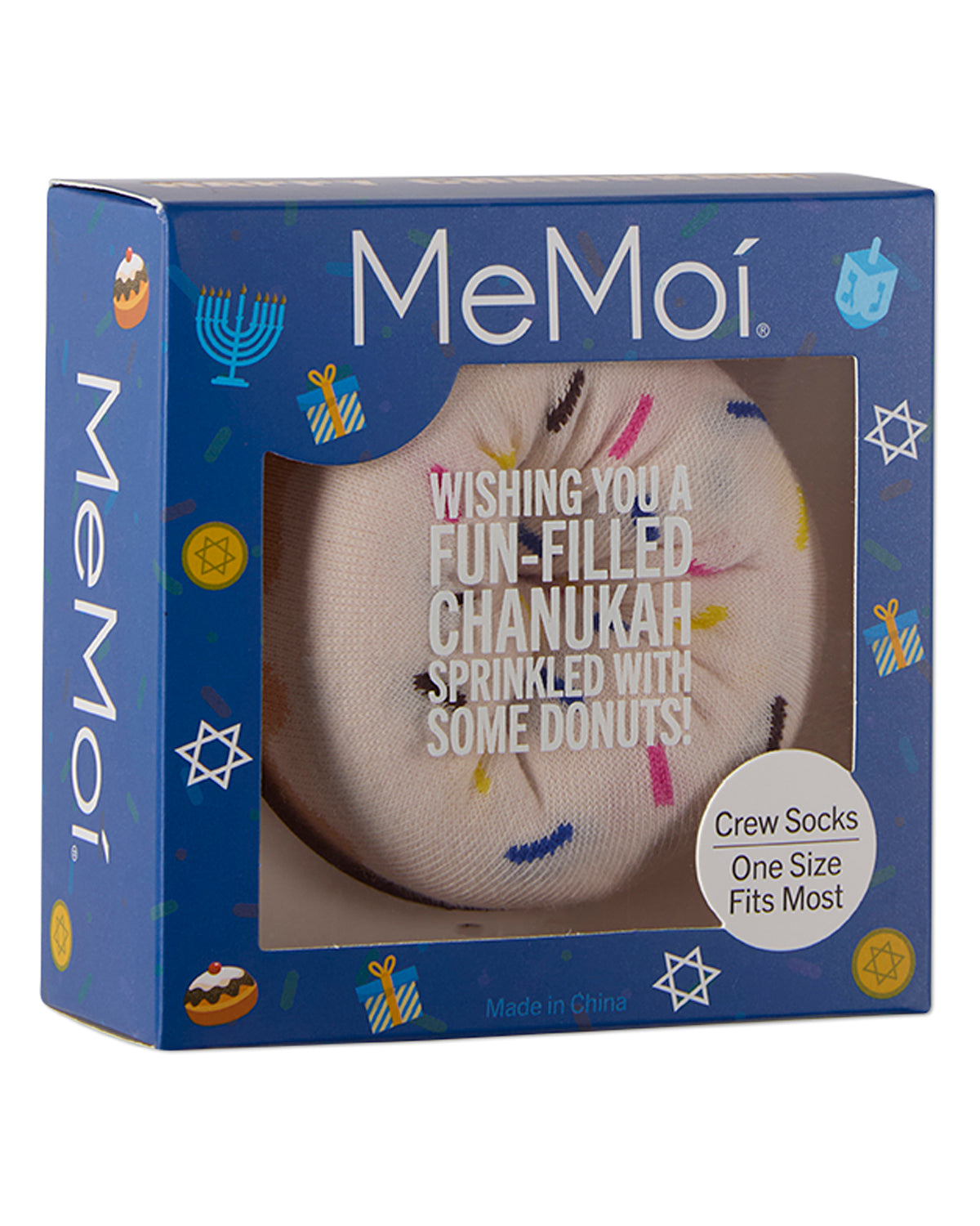Unisex Chanukah Donut-Themed Cotton-Rich Novelty Crew Sock in Gift Box