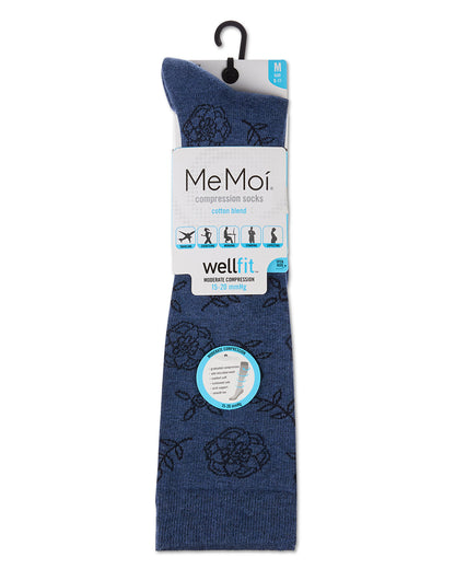 Women's Floral Cotton Blend 15-20mmHg Graduated Compression Knee Sock : Color: Dark Gray Heather