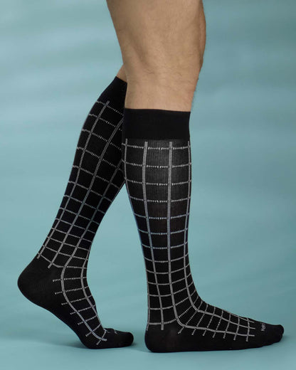 Unisex Window Pane Knee High Cotton Blend 15-20mmHg Graduated Compression Socks