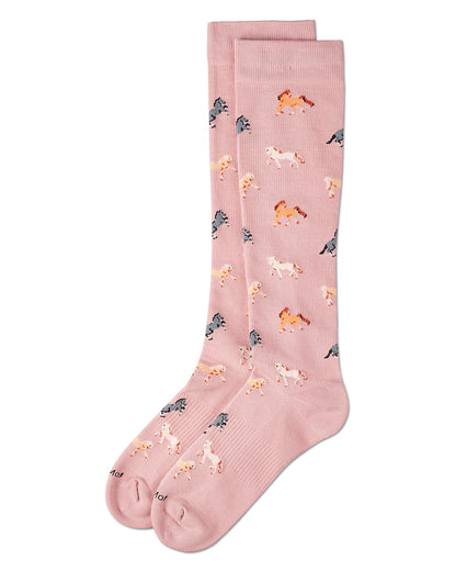 Horses Cotton Blend 15-20 mmHg Graduated Compression Socks : Color: Mauve