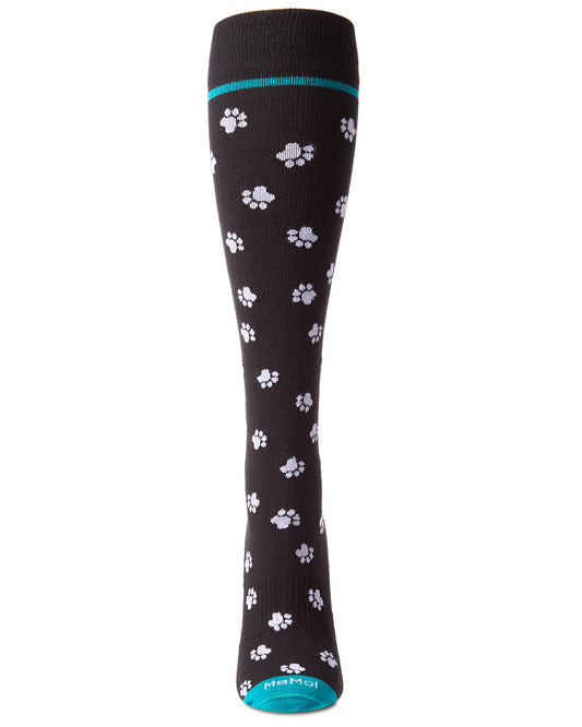Unisex "Paw Prints" Cotton Blend Knee High Compression Socks : Color: Black