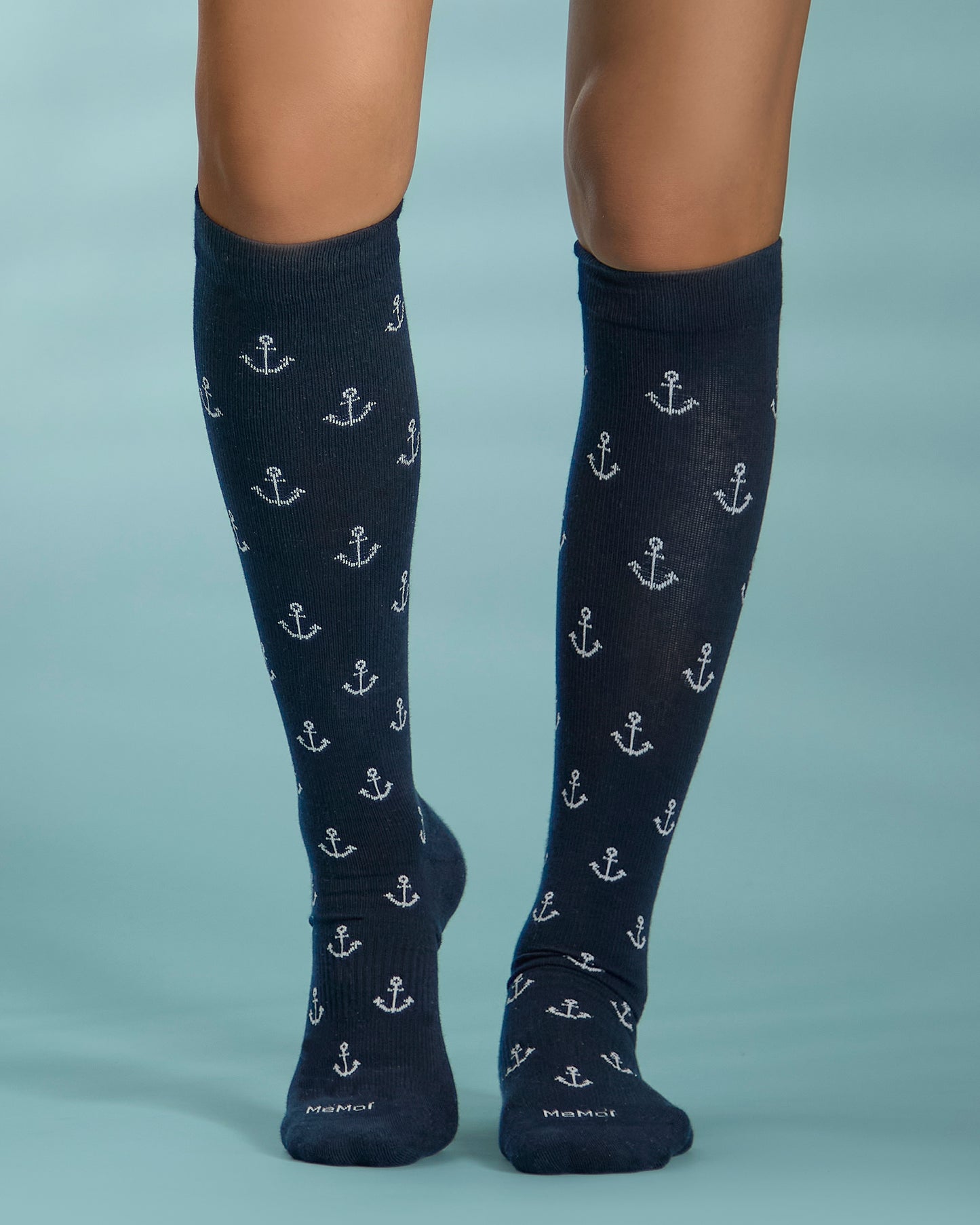 Unisex "Nautical Anchors" Cotton-Blend Graduated Compression Sock