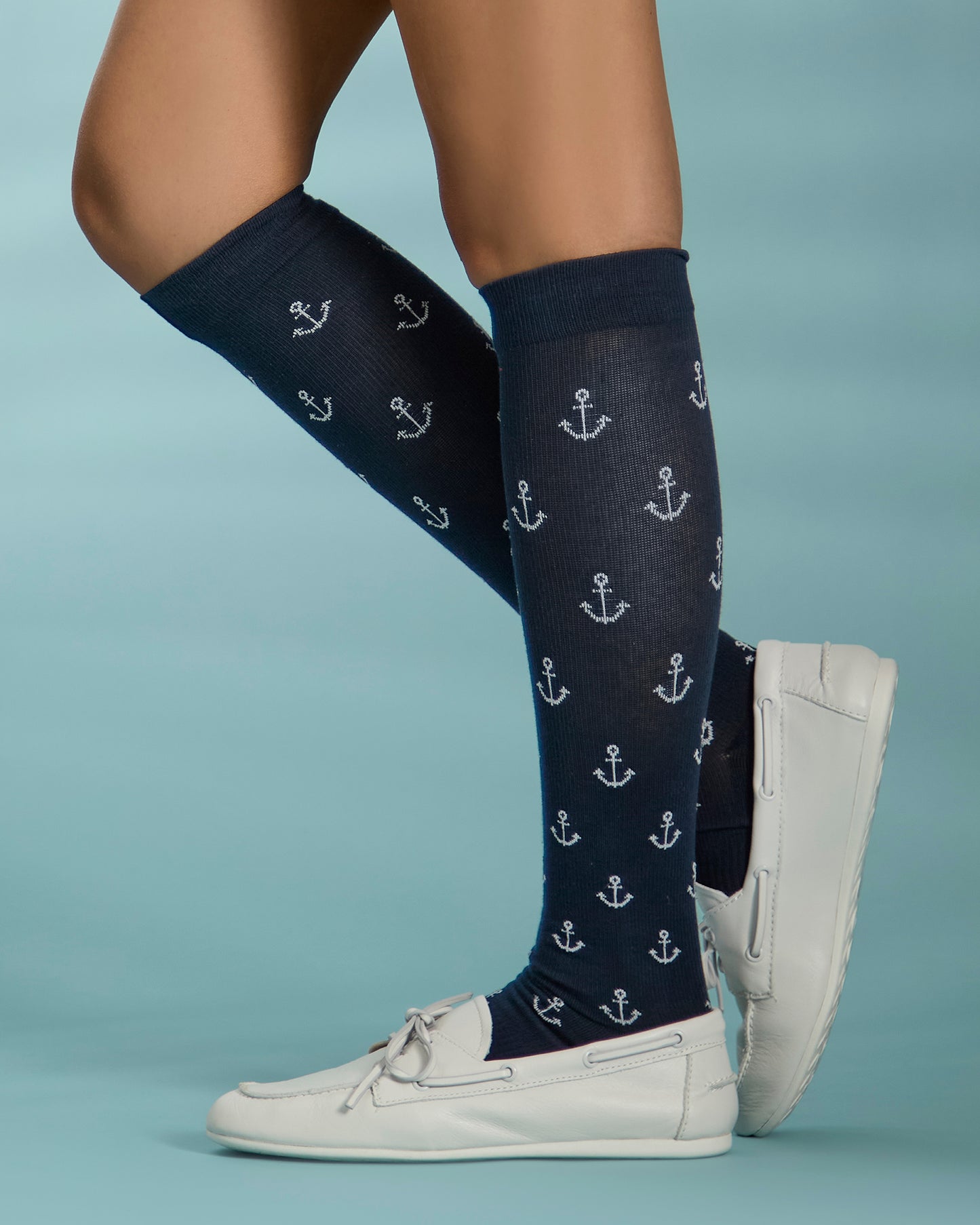 Unisex "Nautical Anchors" Cotton-Blend Graduated Compression Sock