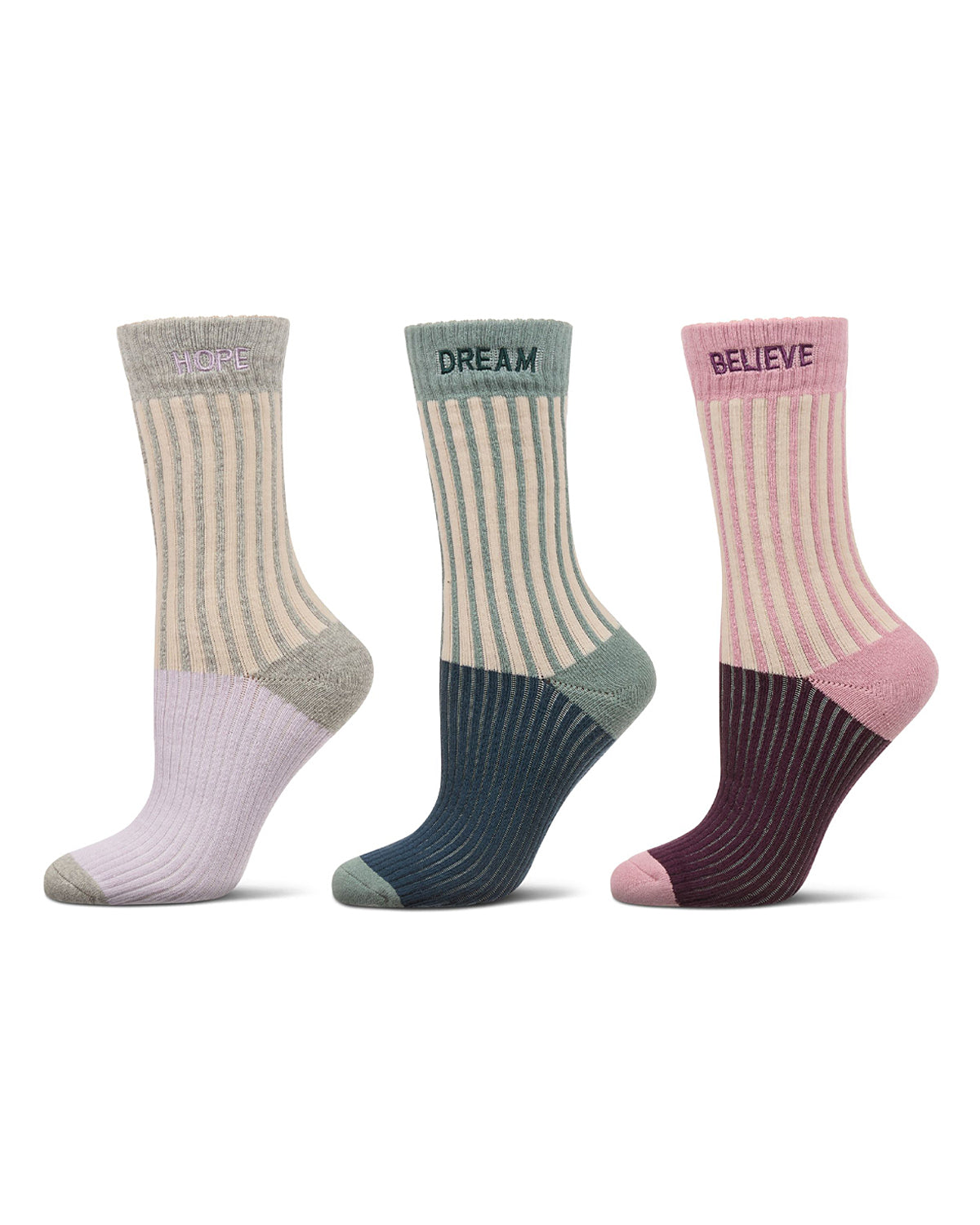 Women's 3 Pair Pack Inspirations Embroidered Cuff Crew Socks : Color: Gray