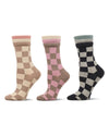 Women's 3 Pair Pack Checkmate Triple Cuff Crew Socks : Color: Black-Nude