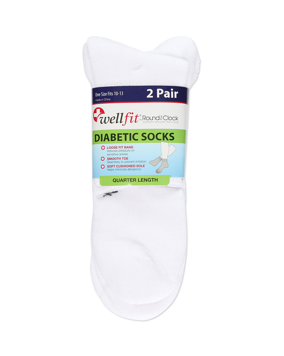 Diabetic Well-Fit White Quarter Socks : Color: White