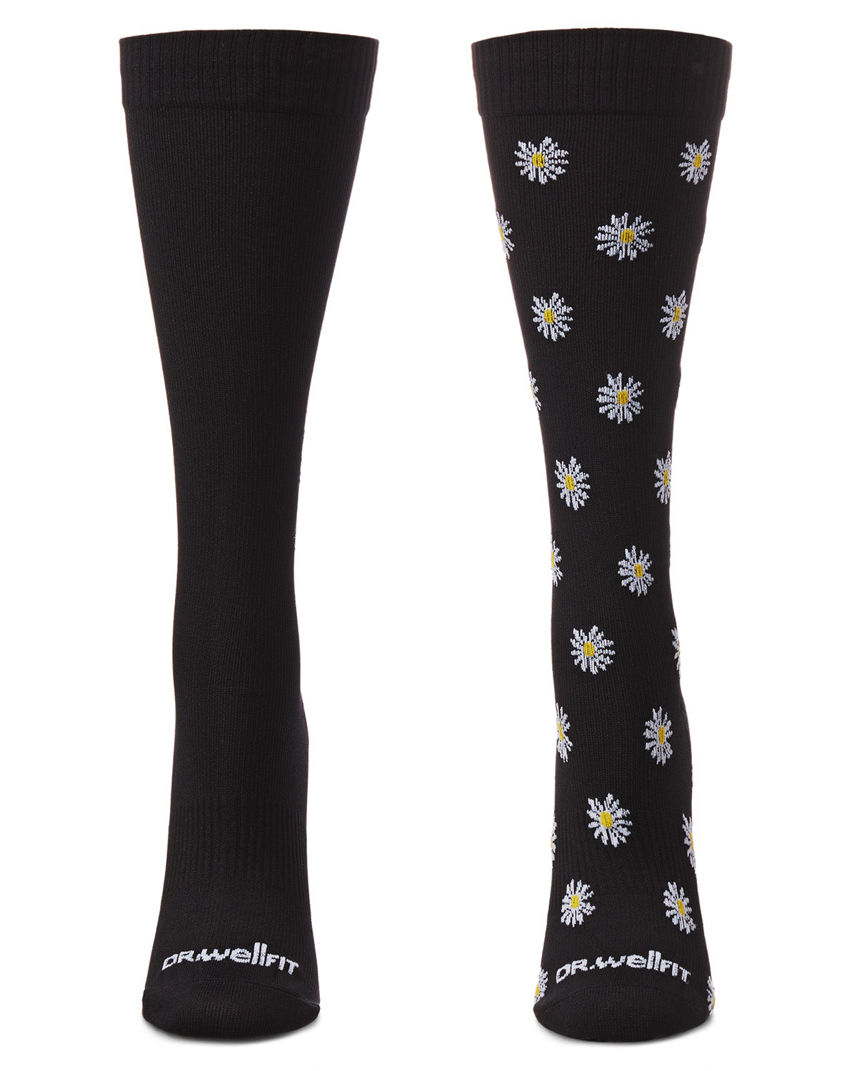 Women's 2 Pair Pack Daisy/Solid Compression Socks : Color: Black-Black