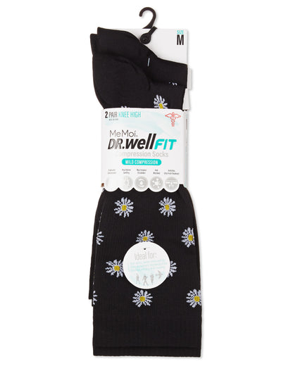 Women's 2 Pair Pack Daisy/Solid Compression Socks : Color: Black-Black