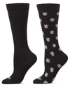 Women's 2 Pair Pack Daisy/Solid Compression Socks : Color: Black-Black
