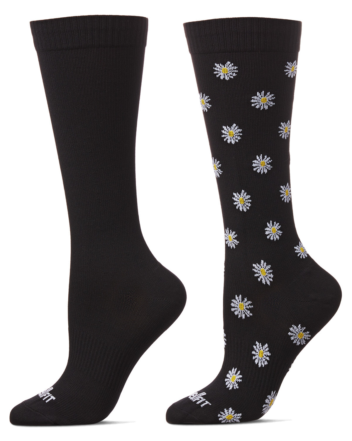 Women's 2 Pair Pack Daisy/Solid Compression Socks : Color: Black-Black