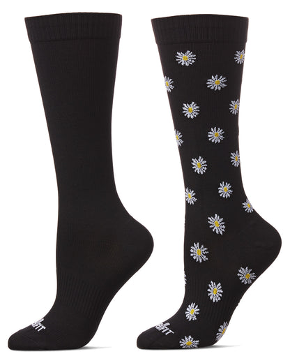 Women's 2 Pair Pack Daisy/Solid Compression Socks : Color: Black-Black