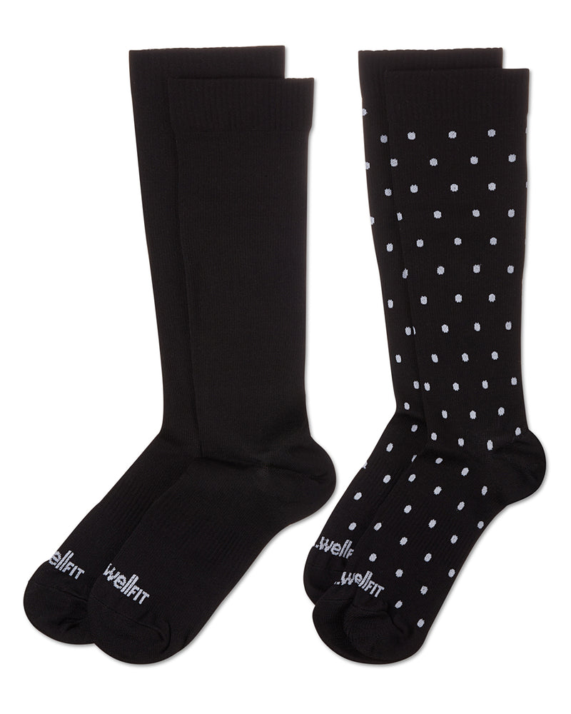 Women's 2 Pair Pack Polka Dots/ Solid Compression Socks