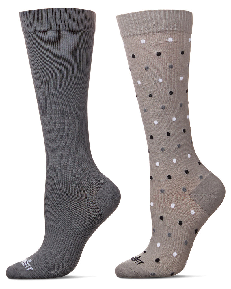 Women's 2 Pair Pack Dotted/ Solid Compression Socks