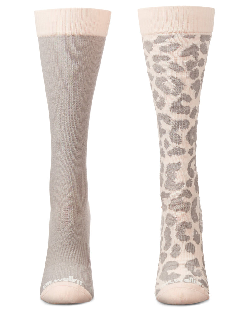 Women's 2 Pair Pack Leopard/ Tipped Solid Compression Socks