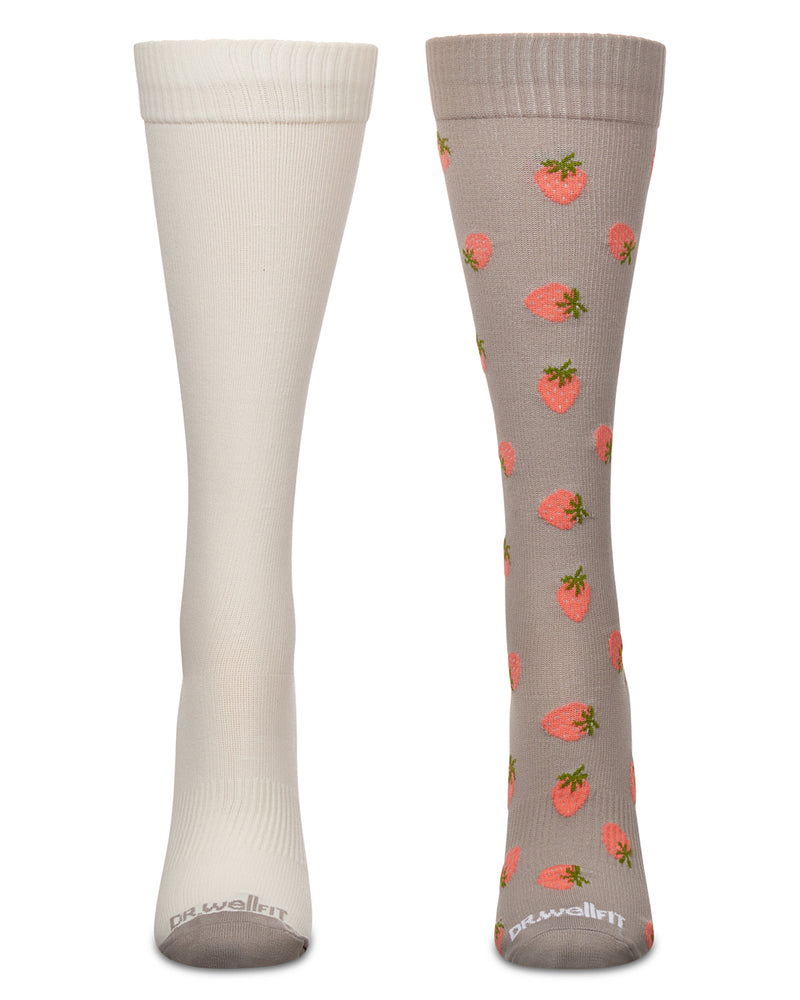 Women's 2 Pair Pack Strawberries/Tipped Solid Compression Socks