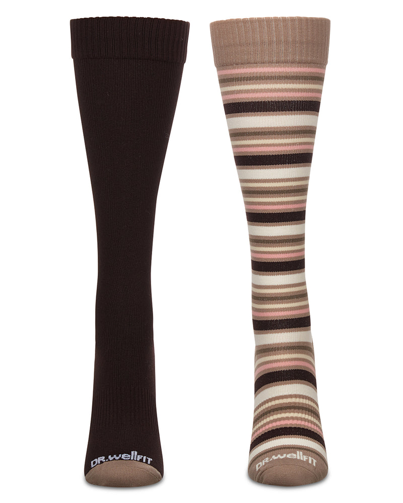 Women's 2 Pair Pack Multi Stripes/ Solid Compression Socks