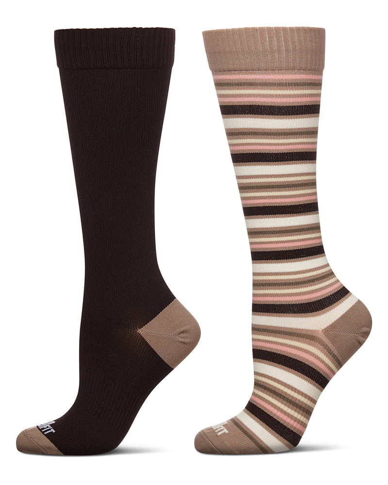 Women's 2 Pair Pack Multi Stripes/ Solid Compression Socks