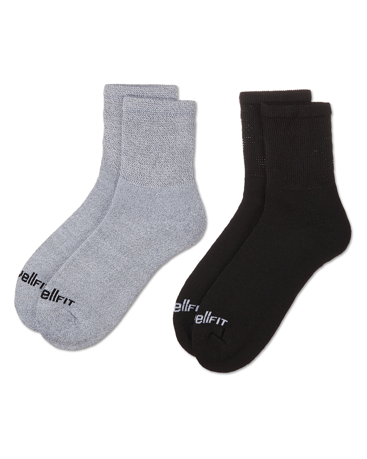 2 Pair Pack Diabetic Full Cushioned Quarter Socks : Color: Black-Black