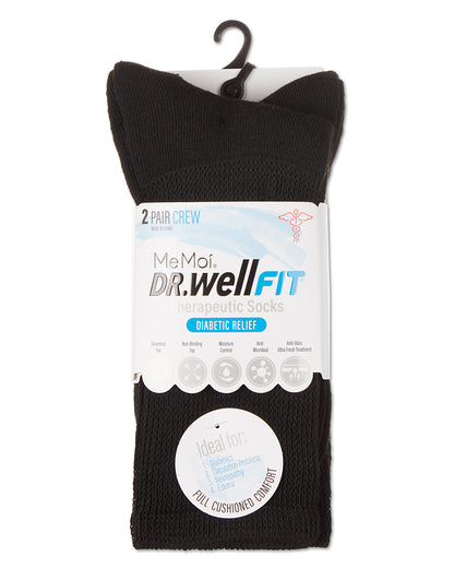 2 Pair Pack Diabetic Full Cushioned Crew Socks : Color: Black-Black