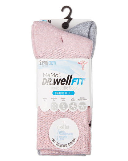 2 Pair Pack Diabetic Full Cushioned Crew Socks : Color: Pink-Gray