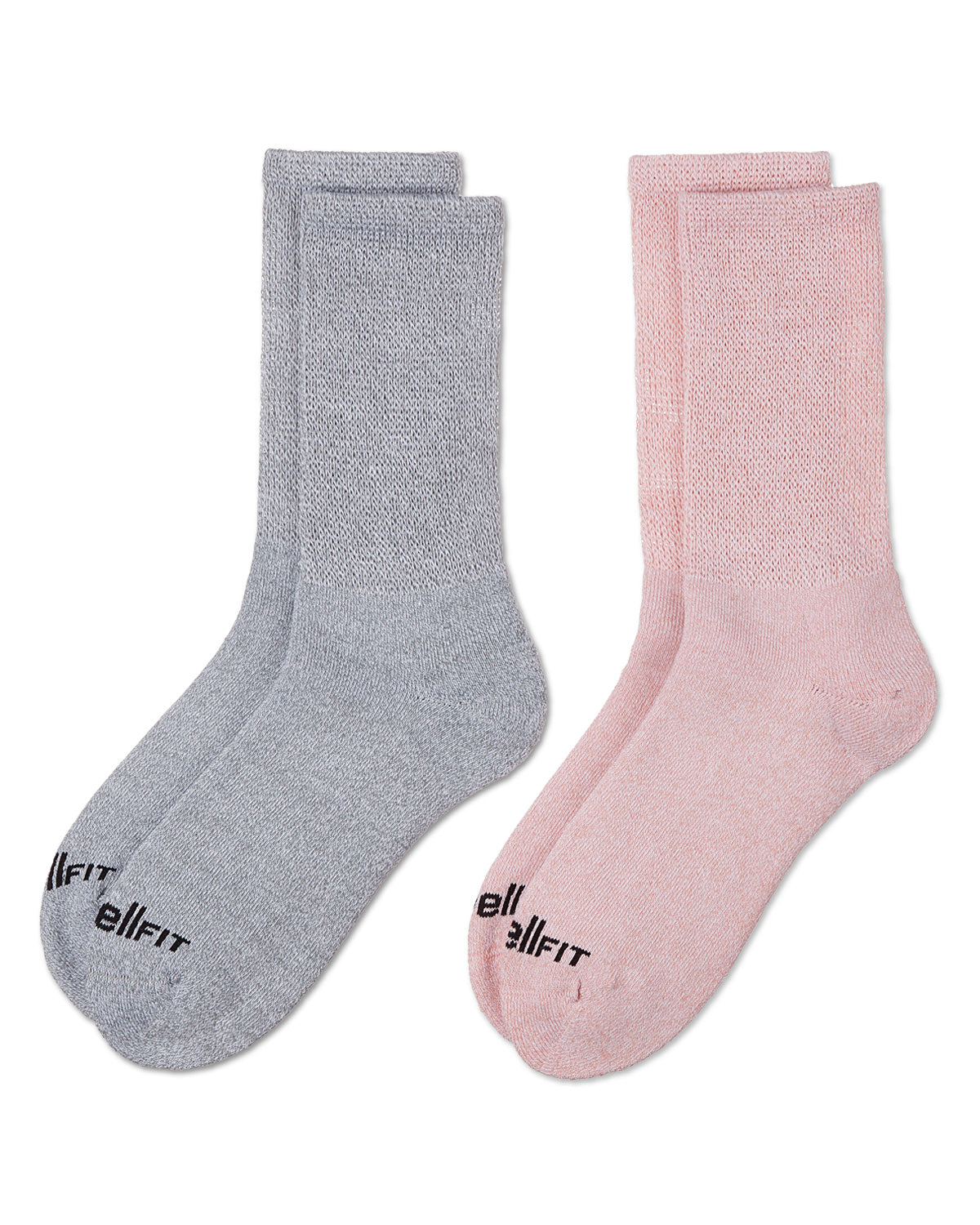 2 Pair Pack Diabetic Full Cushioned Crew Socks : Color: Pink-Gray