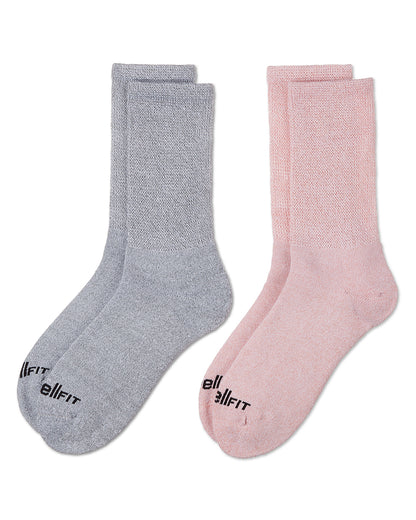 2 Pair Pack Diabetic Full Cushioned Crew Socks : Color: Pink-Gray