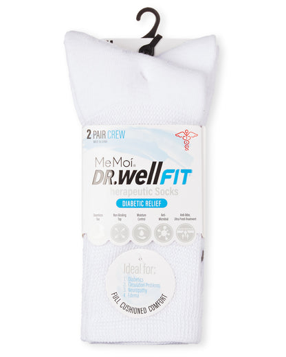 2 Pair Pack Diabetic Full Cushioned Crew Socks : Color: White-White