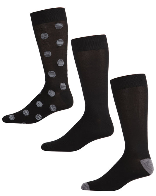 Men's 3 Pair Pack Super Soft Allover Polka Dot Crew Socks : Color: Black-Gray