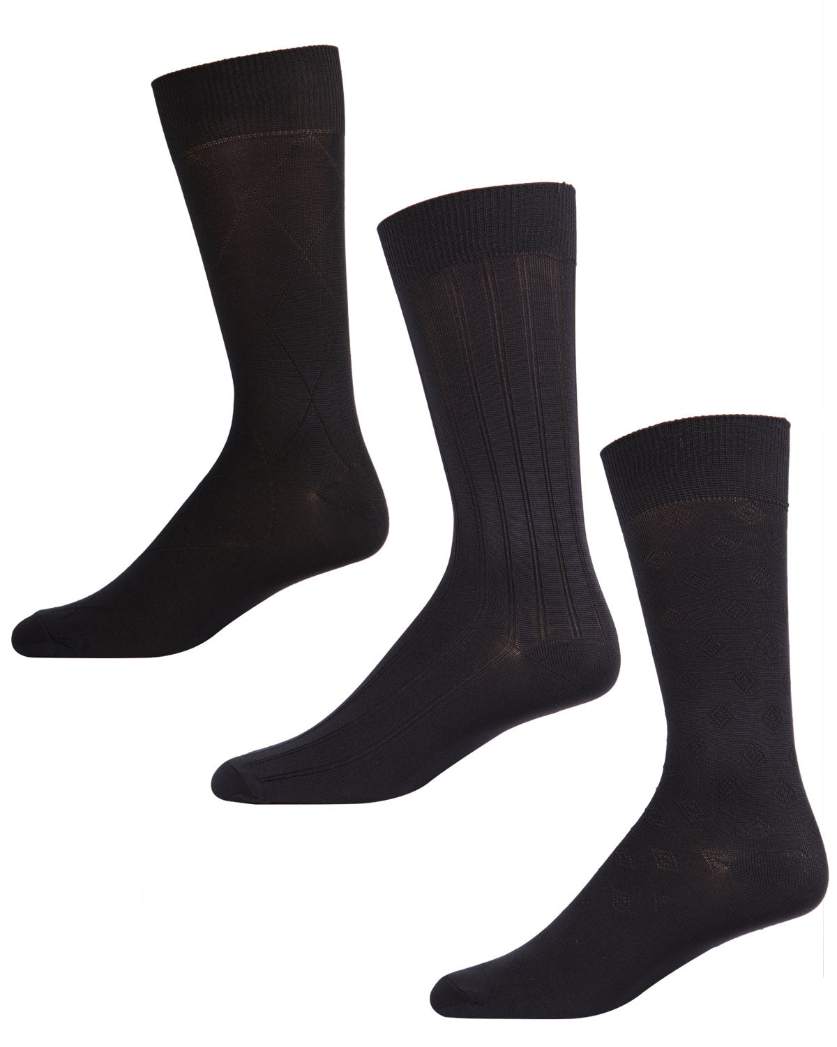 Men's 3 Pair Pack Classic Argyle Crew Socks : Color: Black