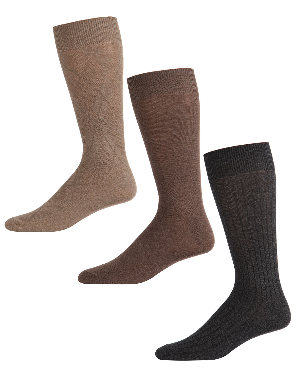 Men's 3 Pair Pack Luxury Microfiber Diamond Crew Socks : Color: KBG