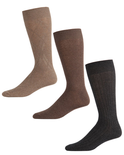 Men's 3 Pair Pack Luxury Microfiber Diamond Crew Socks : Color: KBG