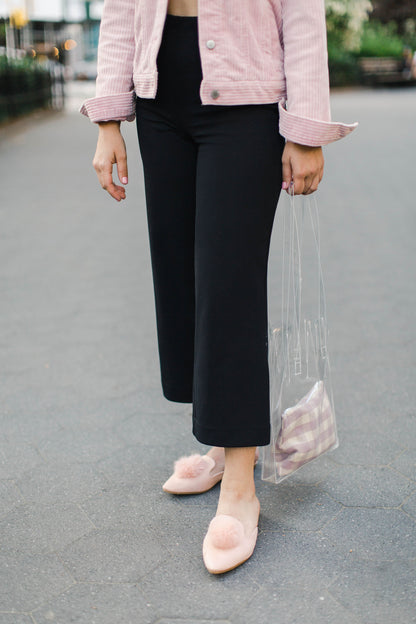 Women's The Vida Mule Hard Sole Furry Pom-Pom Slippers : Color: Ivory