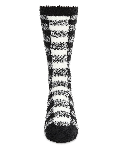 Men's Buffalo Plaid Fuzzy Warm Cozy Crew Sock : Color: Black