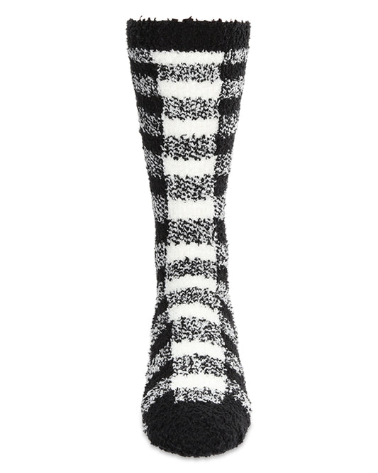 Men's Buffalo Plaid Fuzzy Warm Cozy Crew Sock : Color: Black
