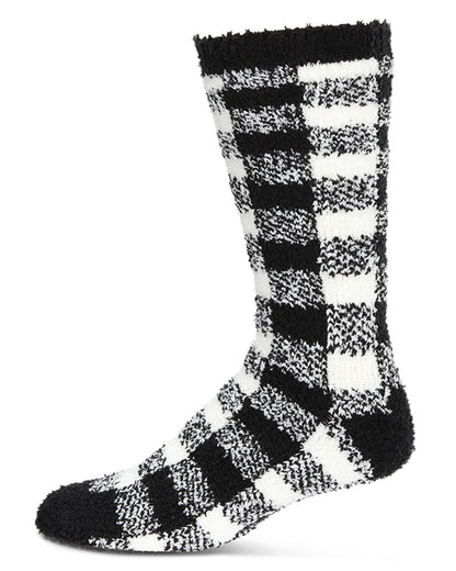 Men's Buffalo Plaid Fuzzy Warm Cozy Crew Sock : Color: Black