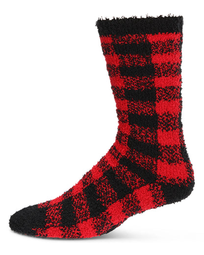 Men's Buffalo Plaid Fuzzy Warm Cozy Crew Sock : Color: Red