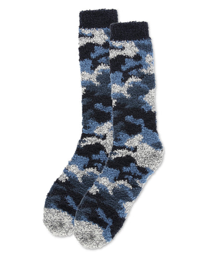 Men's Camo Fuzzy Warm Cozy Crew Socks : Color: Navy