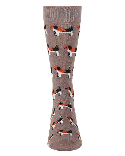 Men's Beagle Dog Luxuriously Soft Cashmere Blend Crew Socks : Color: Hemp Heather