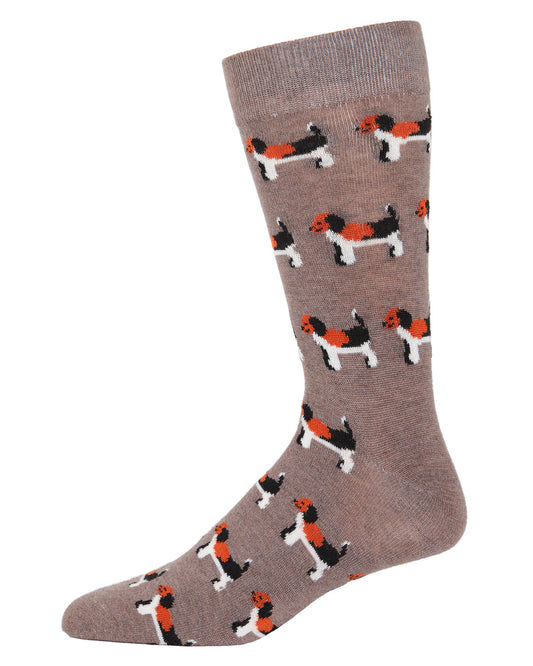 Men's Beagle Dog Luxuriously Soft Cashmere Blend Crew Socks : Color: Hemp Heather