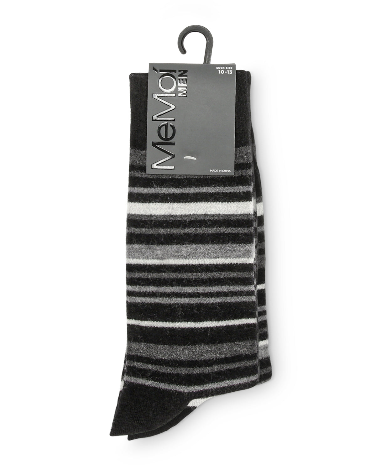 Men's Slick Stripes Luxuriously Soft Cashmere Blend Crew Socks : Color: Black