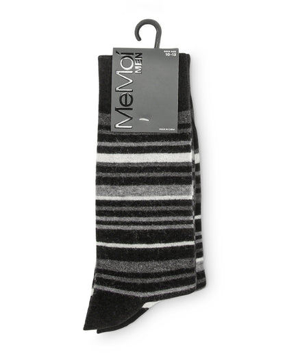 Men's Slick Stripes Luxuriously Soft Cashmere Blend Crew Socks : Color: Black