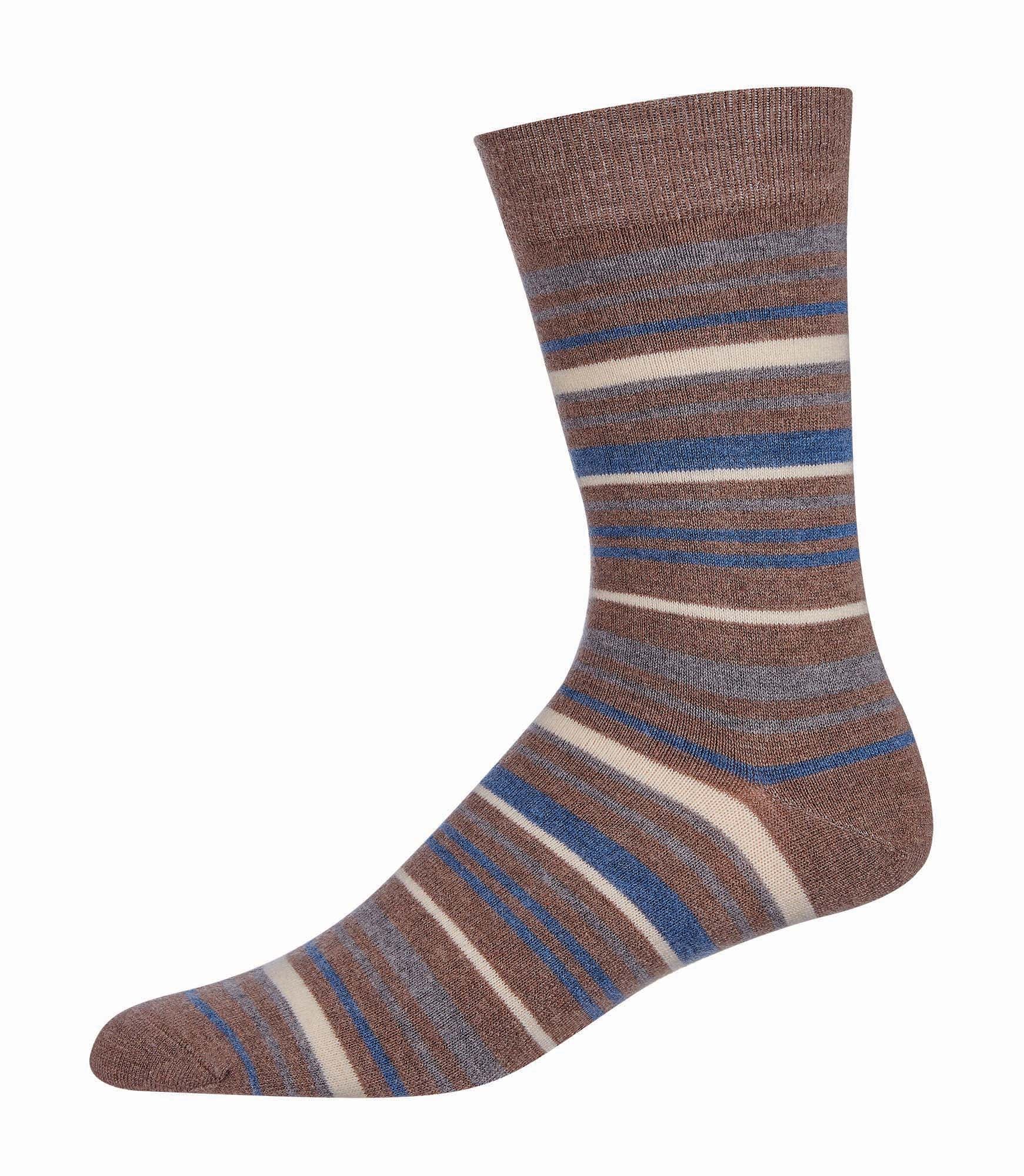 Men's Slick Stripes Luxuriously Soft Cashmere Blend Crew Socks : Color: Hemp Heather