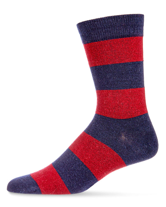 Men's Rugby Striped Luxuriously Soft Cashmere Blend Crew Socks : Color: Navy