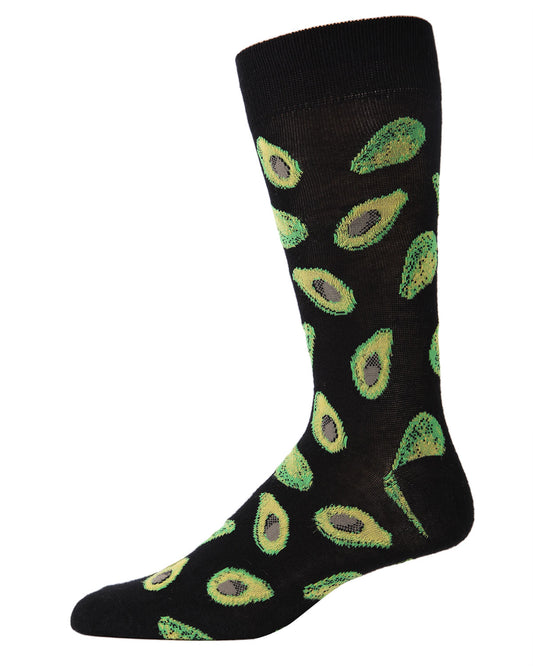 Men's Avocado Bamboo Blend Funny Novelty Crew Sock : Color: Black